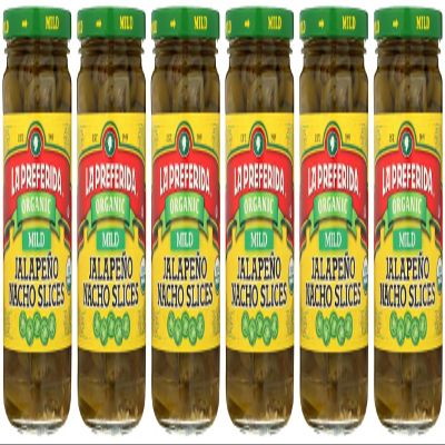 La Preferida Organic Mid Jalapeo Nacho Slices (Same Great Flavor, No Heat) Seedless Pickled Peppers  USDA Certified, No Added Sugar. Use on Tacos, Salads & Bowls, 11.5 oz. (Pack of 6)