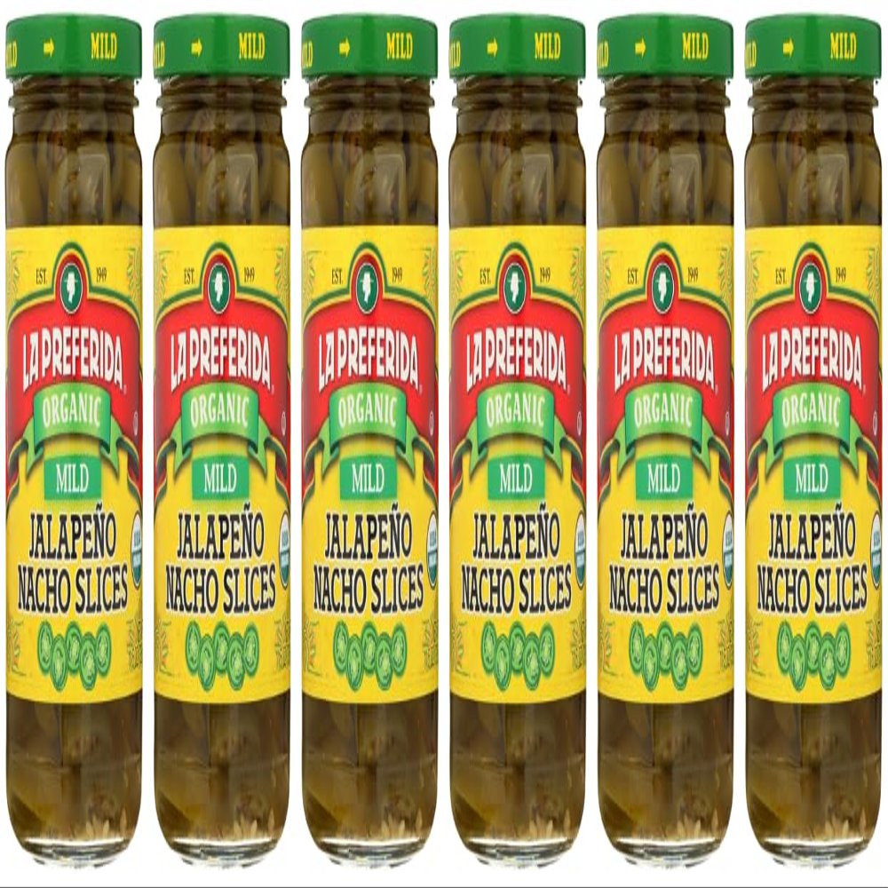 La Preferida Organic Mid Jalapeo Nacho Slices (Same Great Flavor, No Heat) Seedless Pickled Peppers  USDA Certified, No Added Sugar. Use on Tacos, Salads & Bowls, 11.5 oz. (Pack of 6)