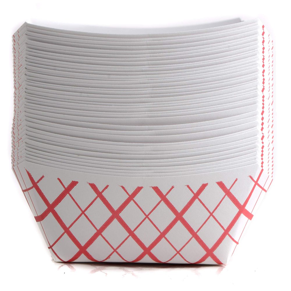 1000ct Disposable Paper Food Tray (1/4 LB) - Red Check Food Tray, USA MADE, Recyclable, Biodegradable, Compostable, Great for Picnics, Carnivals, Party, Camping, BBQ, Restaurants, Fries (0.25lb)