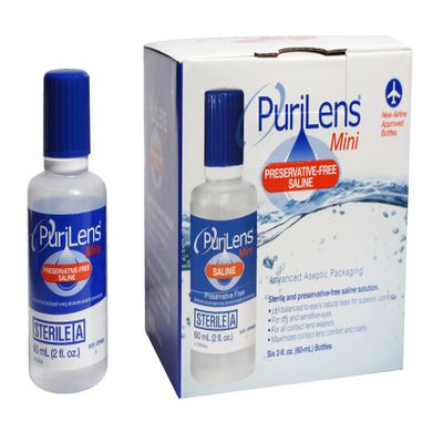 Purilens Mini Preservative-Free Contact Lens Saline 60ml (2 fl. oz.) 6 Pack