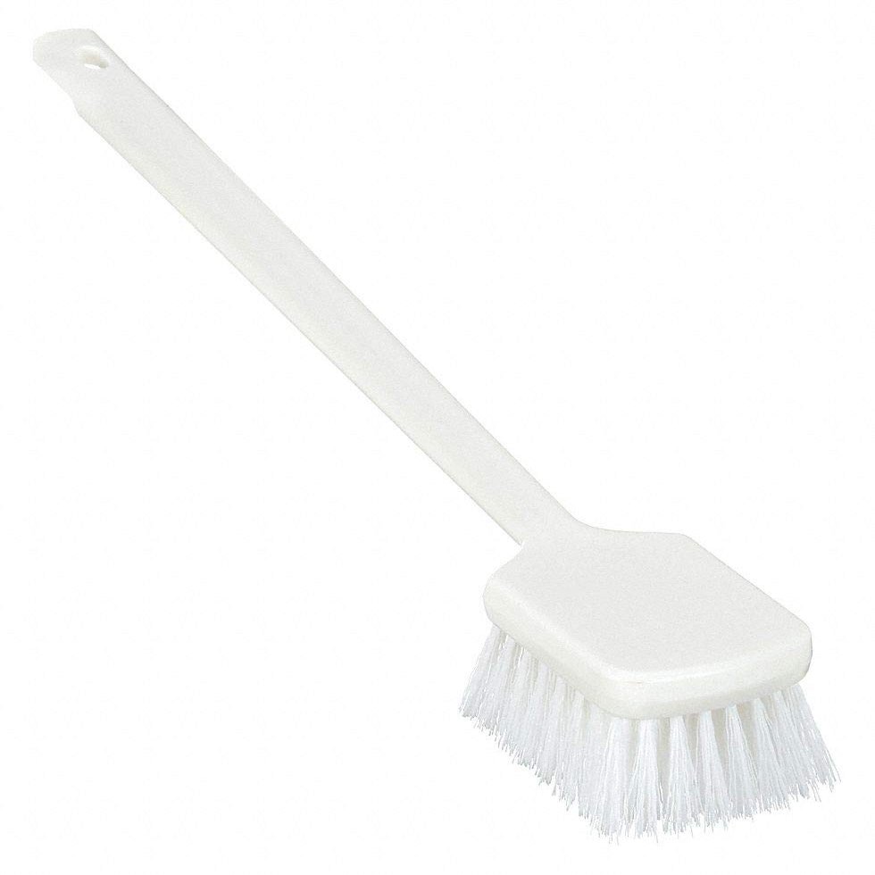 20-1/4"L Polypropylene Long Handle Scrub Brush, White