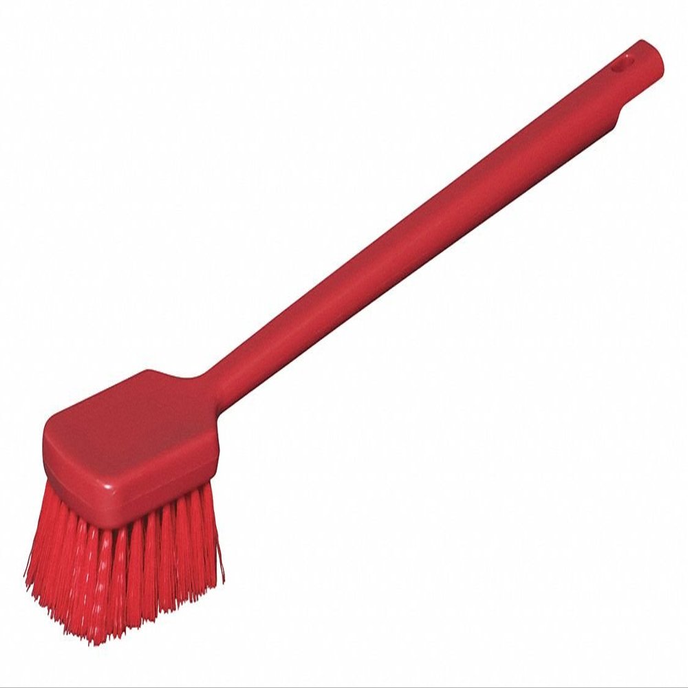 20-1/4"L Polypropylene Long Handle Scrub Brush, Red