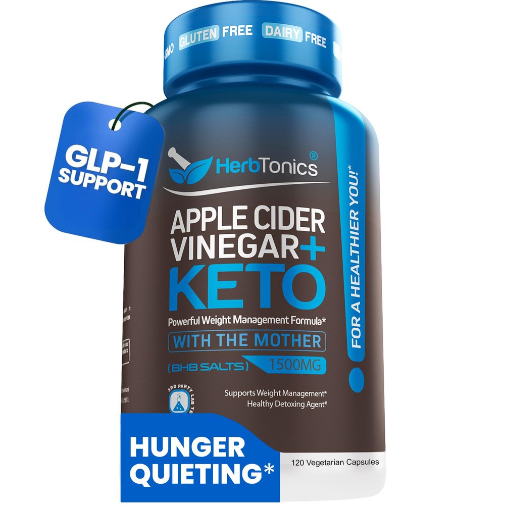 Herbtonics Apple Cider Vinegar + Keto BHB GLP-1 Support, 120 Capsules