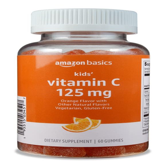 Amazon Basics Kids' Vitamin C 125mg Gummies, Orange, 60 Count, Immune Health, 2 Month Supply (Previously Solimo)