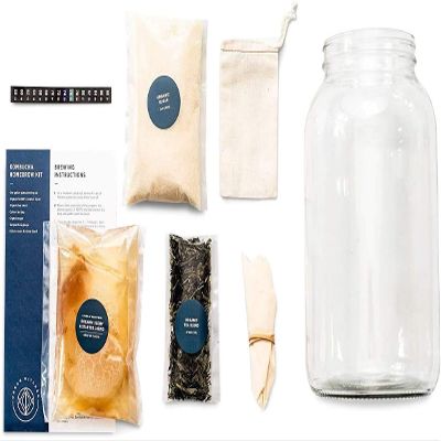 Urban Kitchen Kombucha Starter Kit Includes Organic SCOBY, Starter Liquid, 1 Gallon Glass Jar, Temp Gauge, Tea, and Sugar