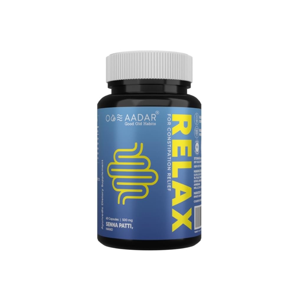 AADAR Re-LAX Constipation Relief, Ayurvedic Digestion Support and Bowel Wellness Capsules, 60 Units - with Senna, Harade, Ajwain Capsules for Digestion