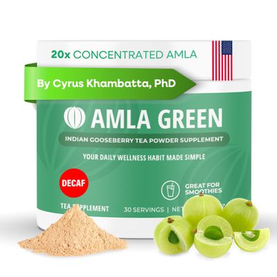 Amla Powder & Decaf Green Tea Superfood Supplement, 20x Ultra Concentrated Amla, Antioxidant Support, Made with Oolong Tea and Indian Gooseberries, Organic, Vegan, Decaf, 30 Servings