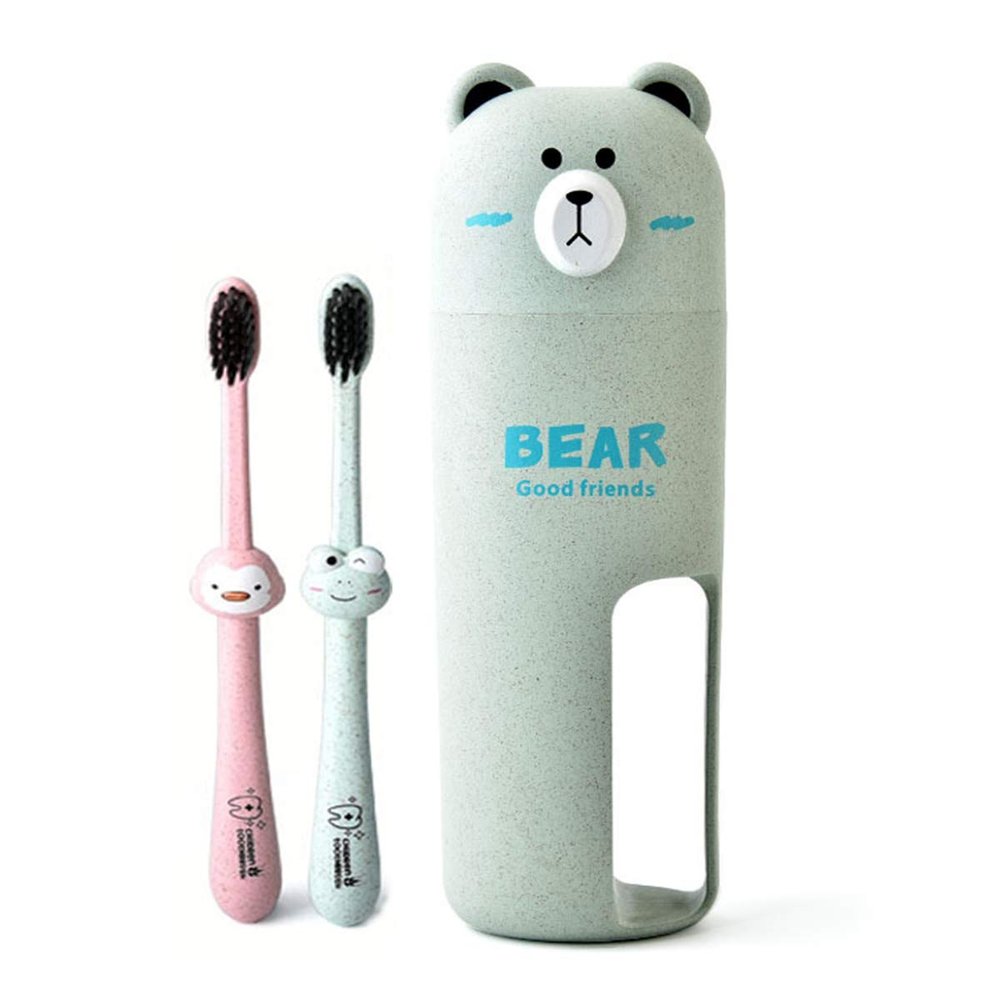 2 Pack Mini Toothbrush with Holder for Bathroom Kids (Green)