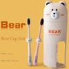 2Pcs Tooth Brush with Cute Bear Design Toothbrush Holder Cup for Children (Beige) view 3