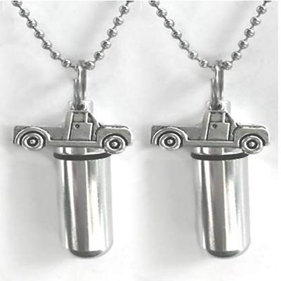 Pasco Specialty Products Two Silver Pickup Truck Cremation URNS - Includes Velvet Pouches, Ball-Chains & Fill Kit - Made in The USA