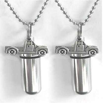 Pasco Specialty Products Two Silver Pickup Truck Cremation URNS - Includes Velvet Pouches, Ball-Chains & Fill Kit - Made in The USA