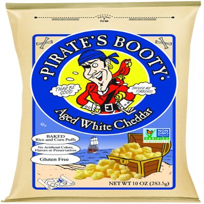 Pirate Brands Non-GMO Snack Puffs, Aged White Cheddar, 10 Ounce