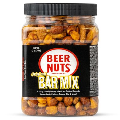 BEER NUTS Original Bar Mix - Pretzels, Cheese Stix, Sesame Stix, Insane Grain - 12oz Resealable Jar (Pack of 1)