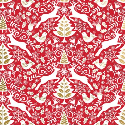 Jillson Roberts Gift Wrapping Paper, Red Scandanavian, 6 Jumbo Rolls 10ft x 30in