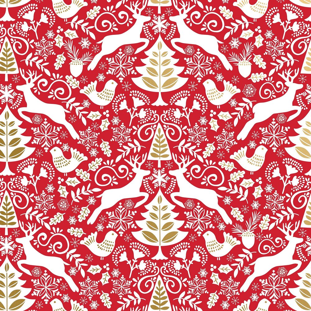 Jillson Roberts Gift Wrapping Paper, Red Scandanavian, 6 Jumbo Rolls 10ft x 30in