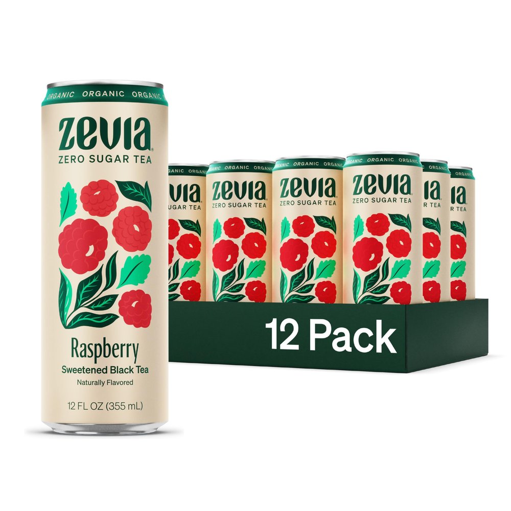 Zevia Zero Sugar Tea, Black Tea with Raspberry, 12 oz Cans (12-Pack)  Naturally Sweetened, Zero Calorie Sugar Free - Non-GMO Project Verified, Gluten-Free, Vegan