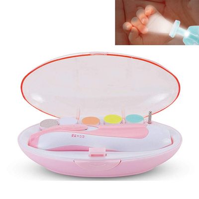 Electric Baby Nail Trimmer File with Light - 6 Grinding Heads Safe Nail Clippers Kit for Newborn Infant Toddler Kids Toes and Fingernails - Care, Polish and Trim (Not Included),Pink