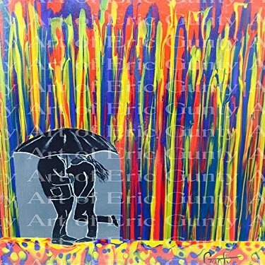 1/2 Sheet - Kissing in the Rain Painting Birthday - D20907 - Edible Cake/Cupcake Party Topper