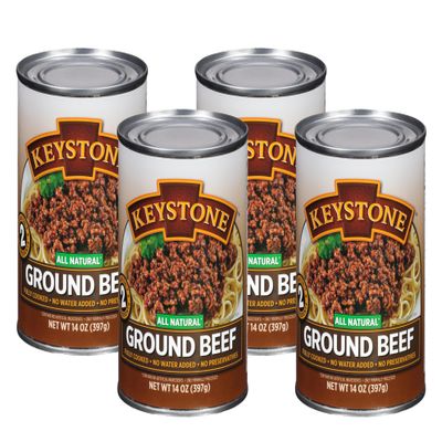 Keystone Meats All Natural Heat and Serve Ground Beef 14 oz  Fully Cooked Canned Meat  Ready to Eat  5-Year Shelf Life  Pantry Staple for Everyday Meals, Emergency Survival Canned Food  Made in USA  Pack of 4