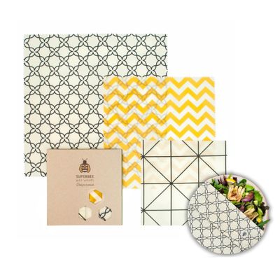 SUPERBEE Beeswax Wrap for Food, Set of 3 Bees Wax Wraps, Reusable Bees Wrap Paper for Wrapping Vegetables & Cheese, Bowl Covers and Sandwich Wrapping Paper, Beeswax Food Wraps - Classic