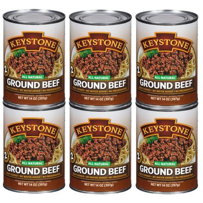 Keystone Meats All Natural Heat & Serve Ground Beef 14 Oz Fully Cooked Canned Meat 5-Year Shelf Life Ready to Eat, Pantry Staple for Everyday Meals & Survival Food, Gluten-Free, Made in USA, Pack of 6