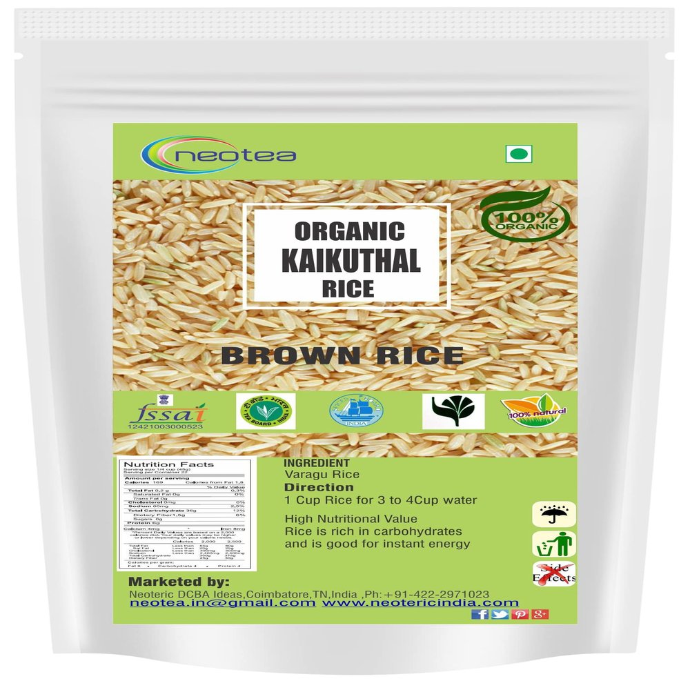 Neotea Organic Brown Rice (Kaikuthal Arisi) 1 kg | 2.20 Pounds | Whole Grain, Unpolished Rice | Rich in Fiber & Nutrients | Gluten-Free, Non-GMO | Ideal for Healthy Cooking & Traditional Indian Recipes