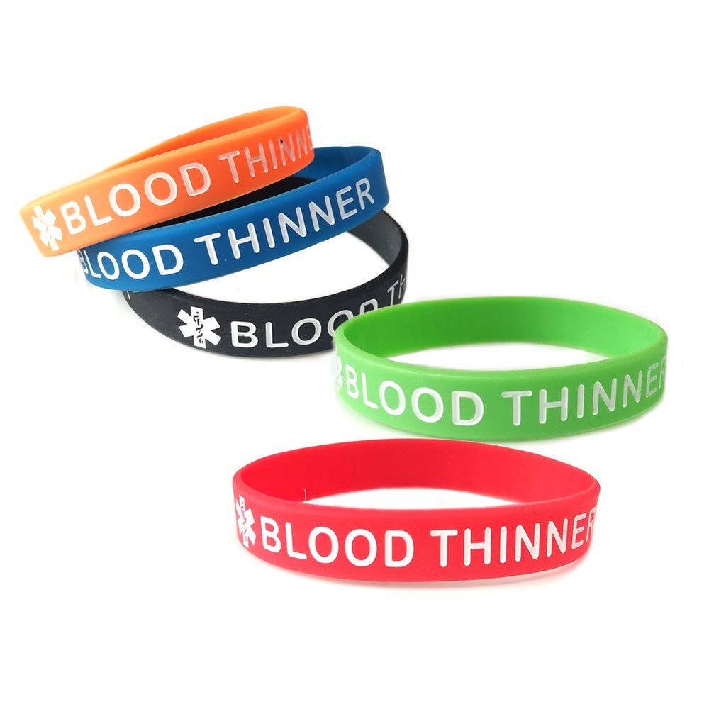 JOYID Blood THINNER Medical Alert ID Emergency Bracelet Warning Wristband Rubber Bracelet-5pcs (Multicolor)