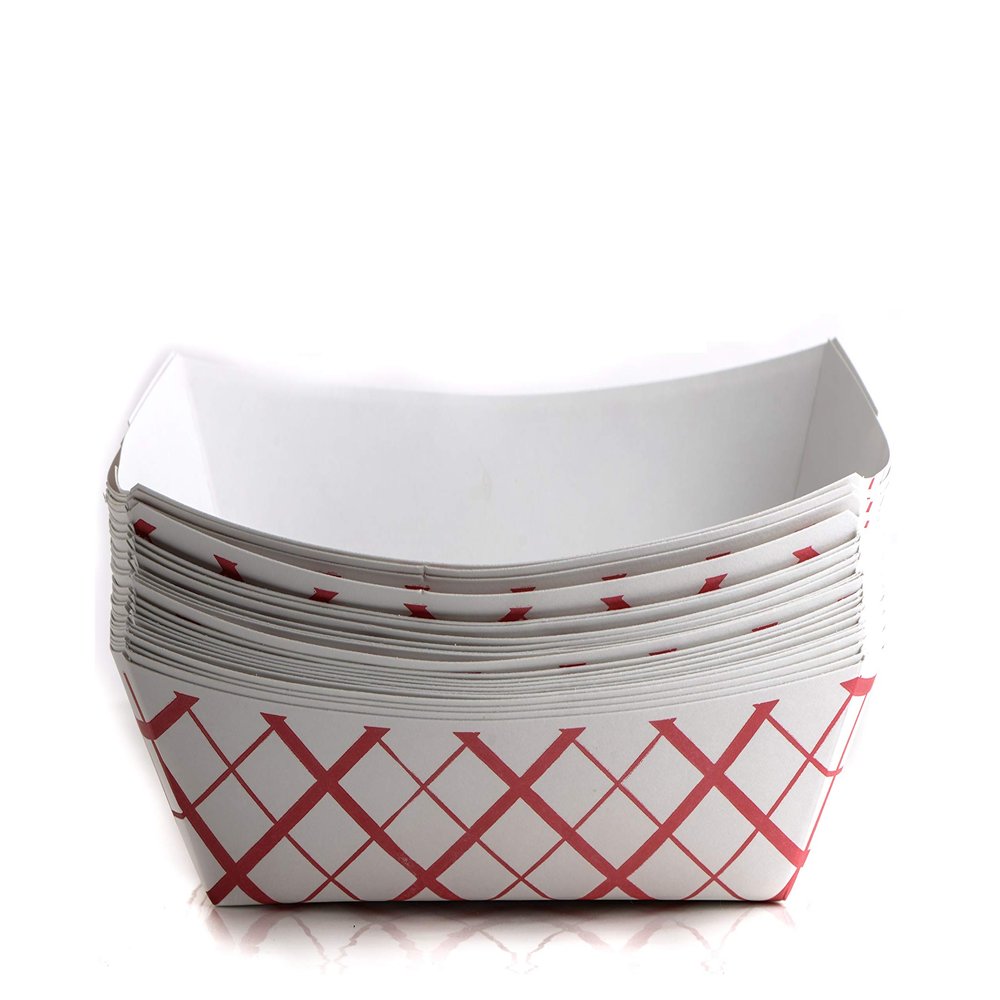 800ct Heavy Duty Disposable Paper Food Tray (3 LB) - Red Check Food Tray, USA MADE, Recyclable, Biodegradable, Compostable, Great for Picnics, Carnivals, Party, Camping, BBQ, Restaurants, Frie