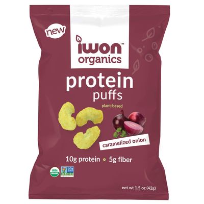 IWON Organics Caramelized Onion Flavor Protein Puff, High Protein and Organic Healthy Snacks, 8 Bags