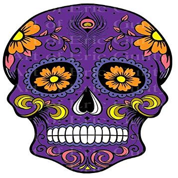 1/4 Sheet - Purple Sugar Skull Halloween Birthday - D22659 - Edible Cake/Cupcake Party Topper - D22659