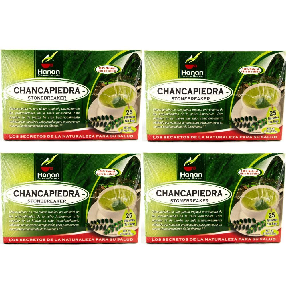 Chanca Piedra Kidney Stone Breaker 100% Natural Peruvian 4 Boxes (100 Tea Bags) Caffeine Free Herbal Supplement