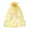Zhiheng 100pcs Organza Wedding Party Gift Bags Rattan Print Sheer Drawstring Pouches Jewelry Gift Bags Christmas Party Gift Favor Bags (Gold, 3"x4")