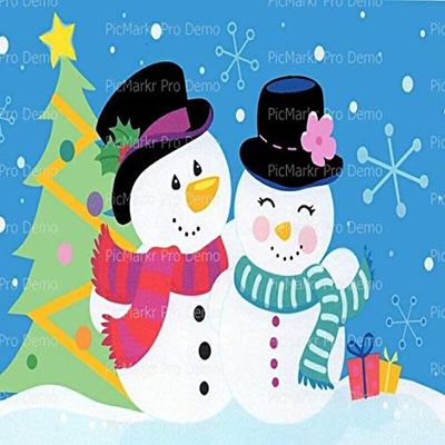 1/2 Sheet - Christmas Mr. and Mrs. Snowman - D2806 - Edible Cake/Cupcake Party Topper - D2806