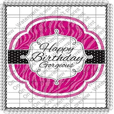 1/2 Sheet - Pink Happy Birthday Gorgeous - D618 - Edible Cake/Cupcake Party Topper