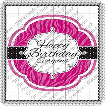 1/2 Sheet - Pink Happy Birthday Gorgeous - D618 - Edible Cake/Cupcake Party Topper