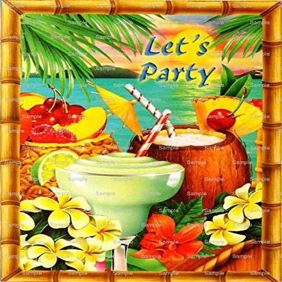 6" Round - Summer Luau Let's Party Birthday - D333 - Edible Cake/Cupcake Party Topper