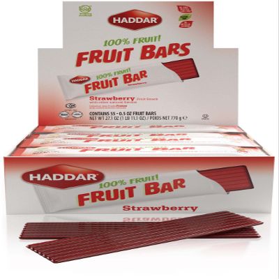 Haddar 100% Fruit,. Strawberry Fruit Leather Bars (Box of 55)