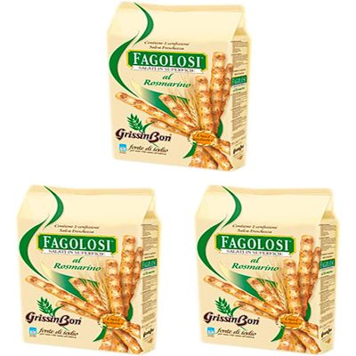 Grissin Bon: "Fagolosi" Salted Italian Breadsticks, Rosemary Taste - 8.45oz(250g) Packages (Pack of 3)