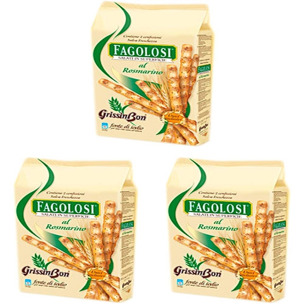 Grissin Bon: "Fagolosi" Salted Italian Breadsticks, Rosemary Taste - 8.45oz(250g) Packages (Pack of 3)