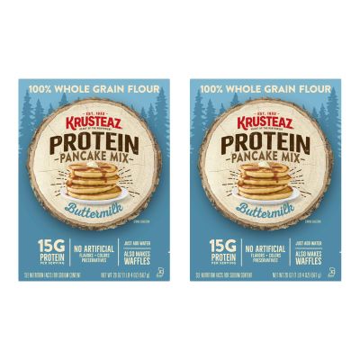 Krusteaz Protein Pancake Mix, Buttermilk Pancake Mix, 100% Whole Grain Flour & 15g of Protein Per Serving, Also Makes Waffles, Just Add Water 20 Ounce (Pack of 2)