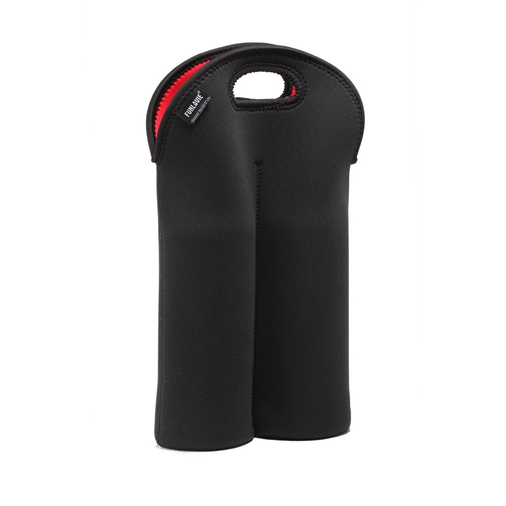 FUN LAVIE 2 Bottles Wine Bag Wine Totes Neoprene Wine Sleeve Tote for Wine,Water, Champagne, Beer Bottles 14.5 x 9.5 Inches,Black