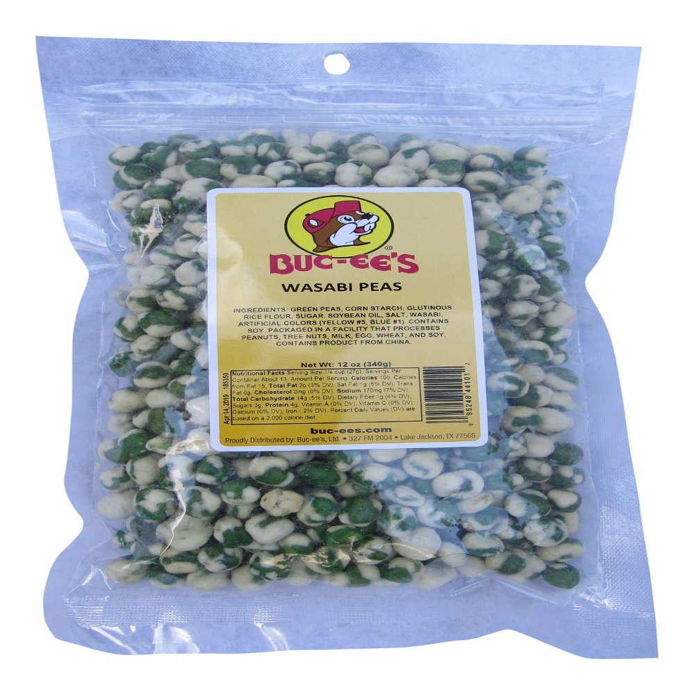 Buc-ee's Wasabi Coated Green Peas, Crunchy & Spicy in Resealable Bag, 12 Ounces