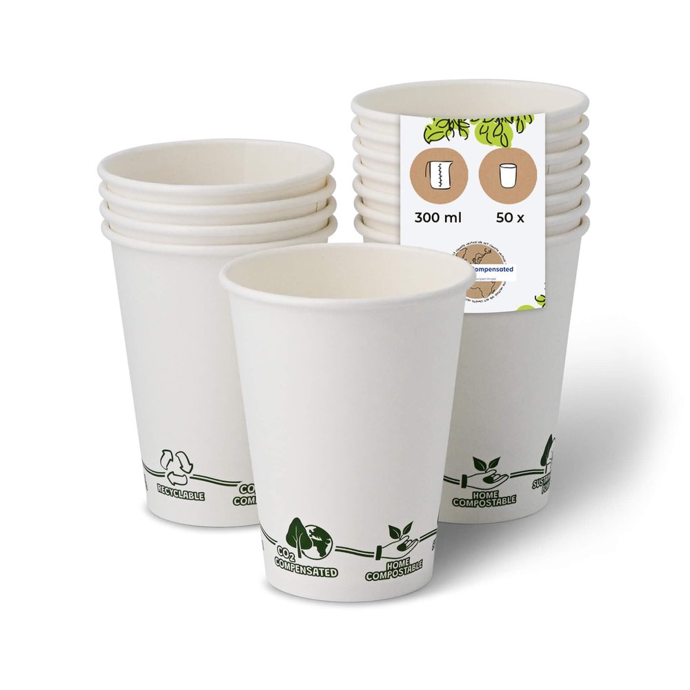 BIOZOYG Paper Cups 50 Pack 12 oz Coffee Cups White - Disposable Cups Biodegradable Water-based Barrier - To Go Cups Solo Cups with Eco-Icons for Coffee, Water, Ice Tea