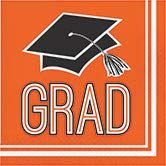 Creative Converting Club Pack Graduation School Spirit Orange Color Printed Luncheon Size Paper Napkin, Box of 360 2ply Printed Napkins