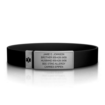 ROAD iD Medical Alert Bracelet for Men and Women - Stretchable and Comfy Silicone Bracelets w/Identification, Emergency & Medical Information for Athletes & Travelers (13mm Wide)