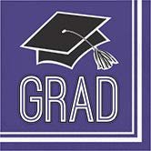 Creative Converting Club Pack Graduation School Spirit Purple Color Printed Luncheon Size Paper Napkin, Box of 360 2ply Printed Napkins