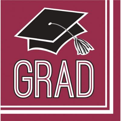 Creative Converting Club Pack Graduation School Spirit Burgundy Color Printed Luncheon Size Paper Napkin, Box of 360 2ply Printed Napkins