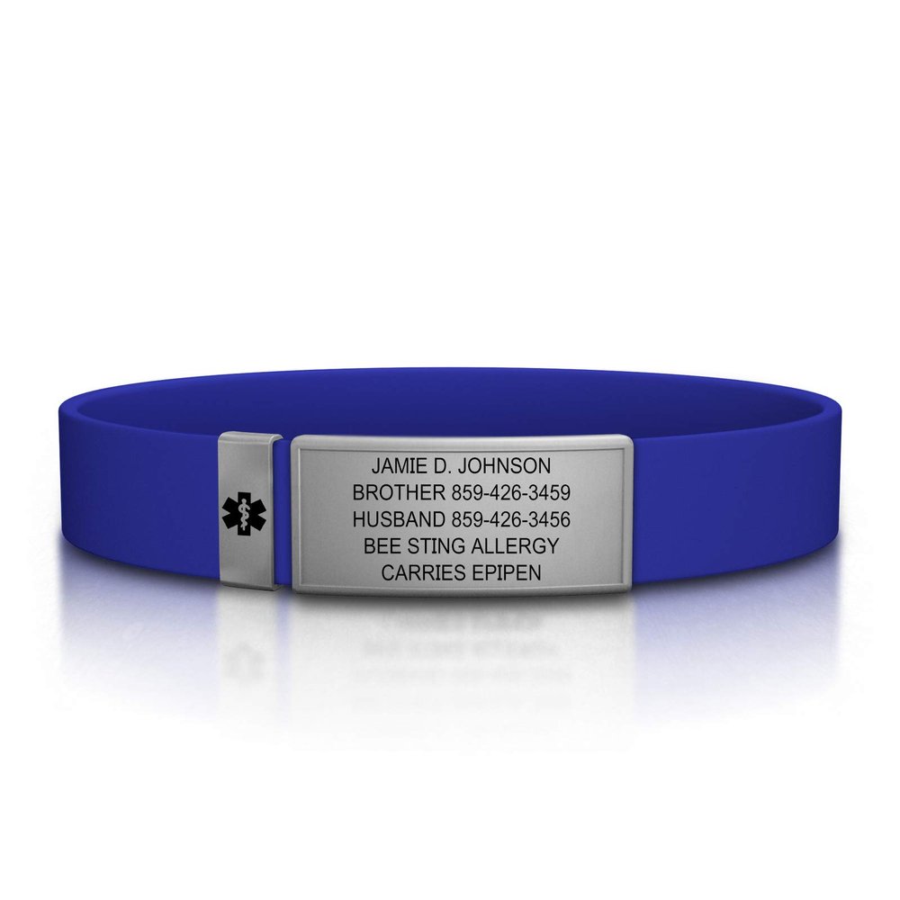 ROAD iD Medical Alert Bracelet for Men and Women - Stretchable and Comfy Silicone Bracelets w/Identification, Emergency & Medical Information for Athletes & Travelers (13mm Wide)