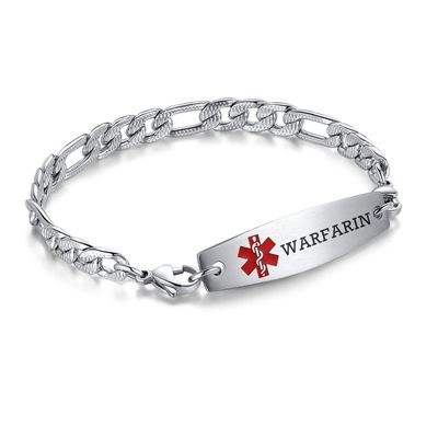 LinnaLove medical alert bracelets for men women Stainless steel Interchangeable medical bracelets, free engraving (Embossing-7.5 inches-warfarin)