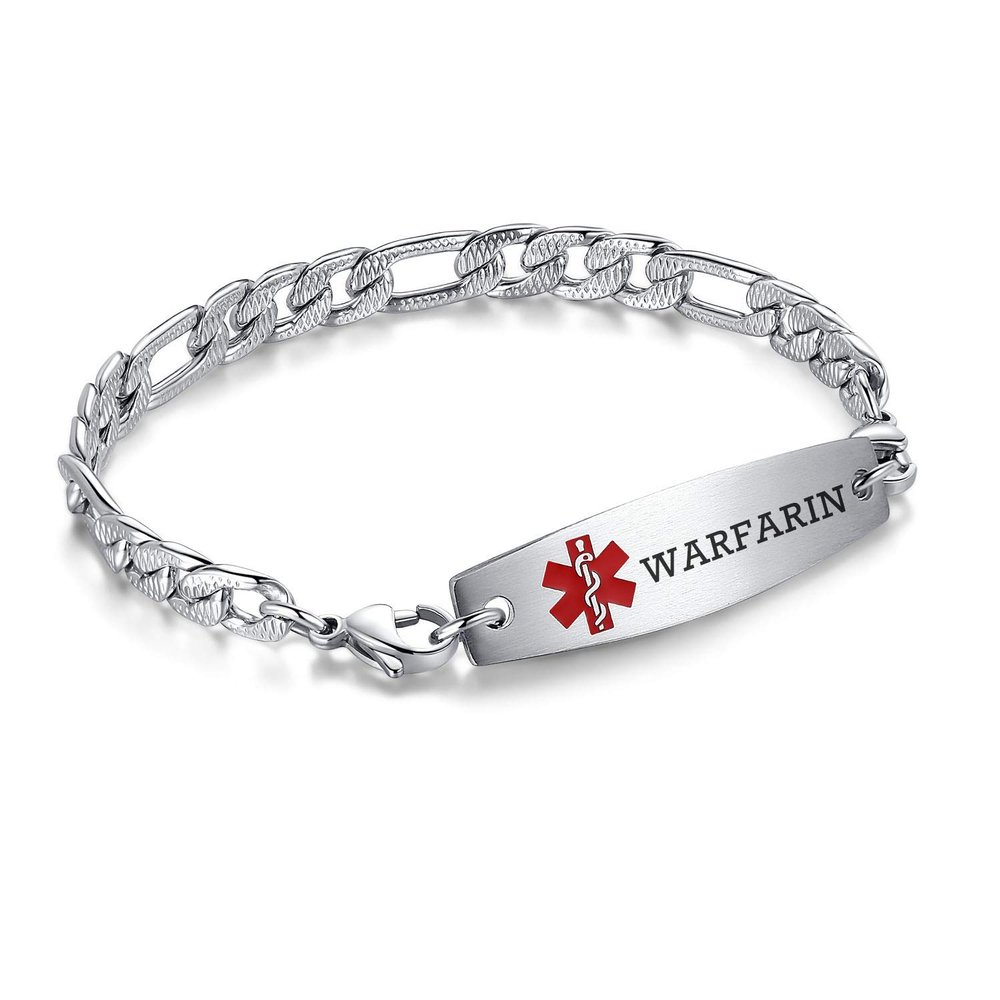 LinnaLove medical alert bracelets for men women Stainless steel Interchangeable medical bracelets, free engraving (Embossing-7.5 inches-warfarin)